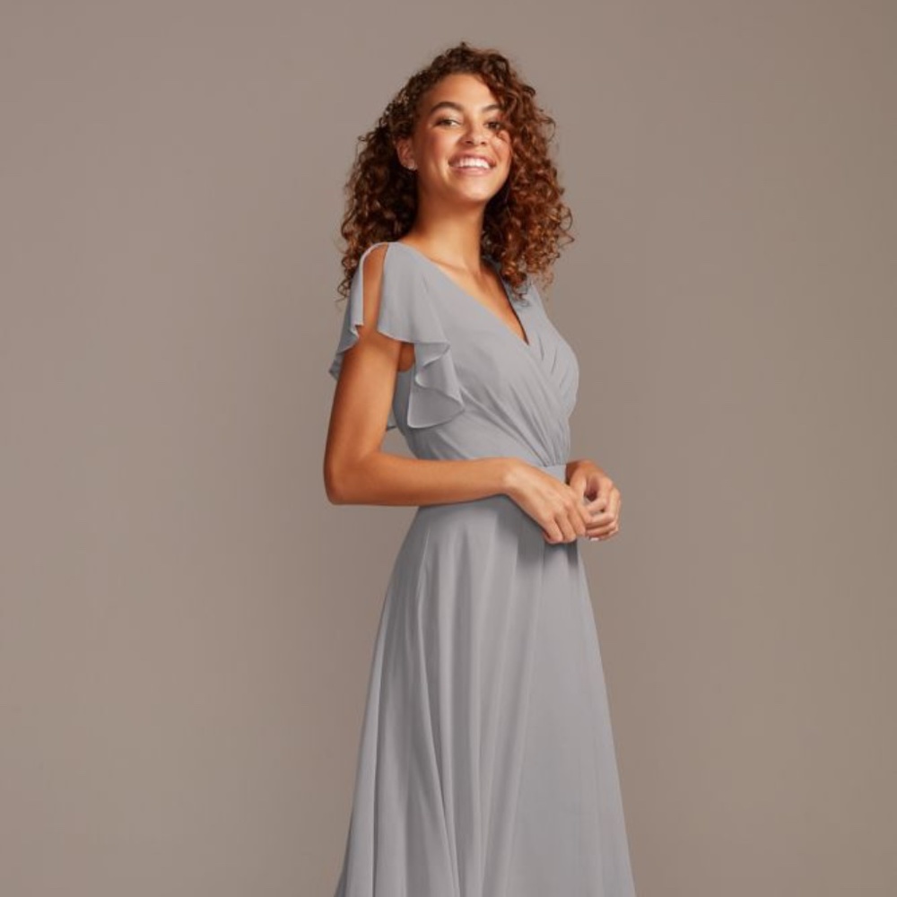 David's Bridal - Flutter Sleeve Full Skirt Bridesmaid Dress - Mercury